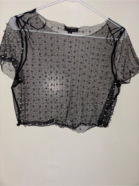 Haute Monde Black Sheer Beaded Crop Top